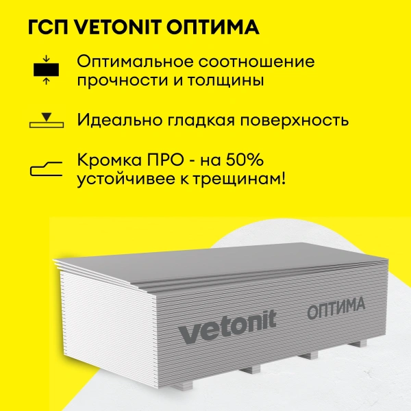 Гипсокартон Vetonit (Gyproc) Оптима 12,5х1200х2500 мм (50)