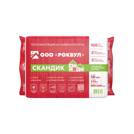 Утеплитель Роквул Лайт Баттс Скандик 800х600х50 мм 12 штук в упаковке (5,76 м2 / 0,288 м3)