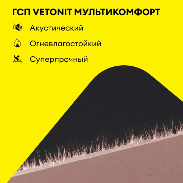 Гипсокартон Vetonit (Gyproc) Мультикомфорт 12,5х1200х2500 мм звукоизоляционный влаго-огнестойкий (48)