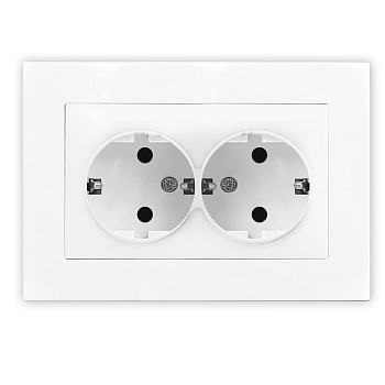 Розетка двухместная UNIVersal серия Афина с/з, с/у, 16А, 220В, механизм, белая (еврослот)