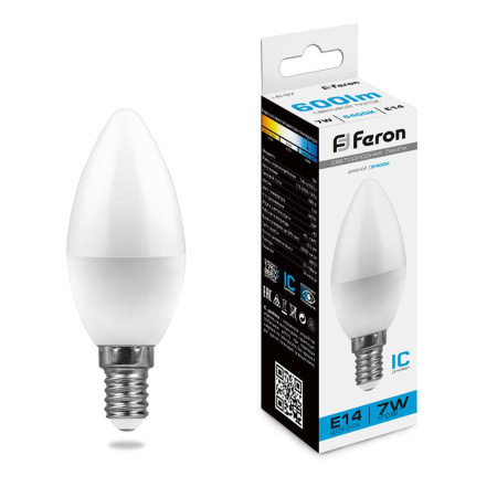 Лампа светодиодная Feron LB-97 Свеча E14 7W 175-265V 6400K 25477