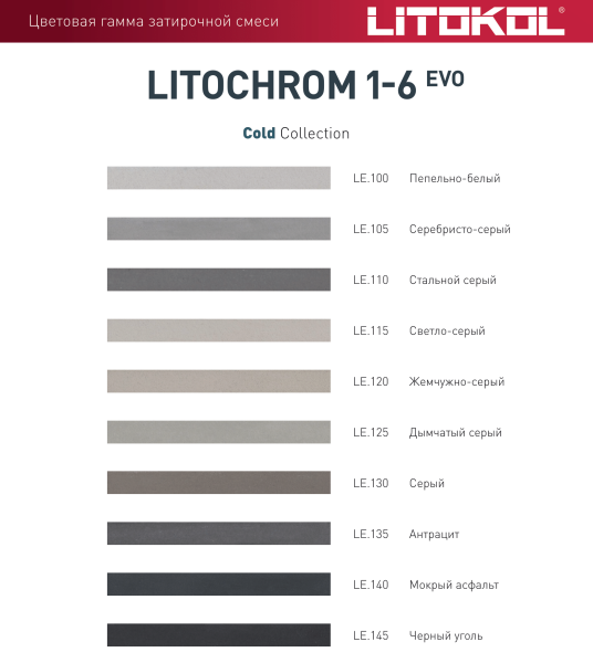 Затирка цементная Litokol Litochrom 1-6 EVO LE.105 серебристо-серый 2 кг с противогрибковыми свойствами