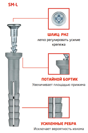 Дюбель-гвоздь Tech-Krep SM-L 8х80 мм с потайной манжетой (100 шт.)