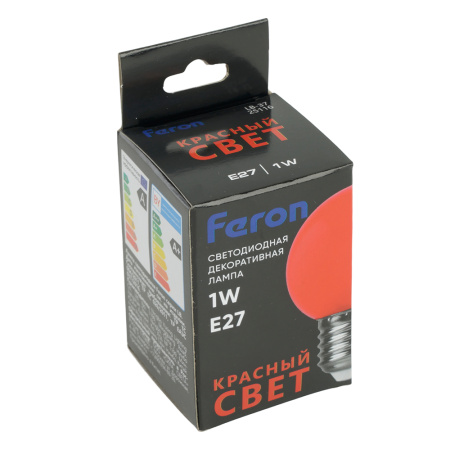 Лампа светодиодная Feron LB-37 Шарик E27 1W 230V Красный