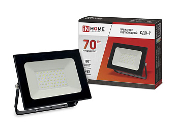 Прожектор светодиодный СДО-7 70Вт 230В 6500К IP65 черный IN HOME
