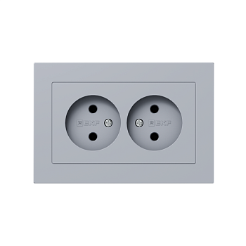 Розетка 2-м СП Эпика 16А без заземл. без защ. шторок с рамкой механизм алюм. EKF UP1-SOA-200