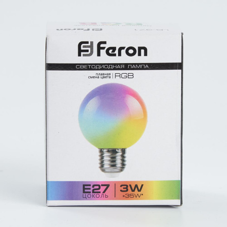 Лампа светодиодная Feron LB-371 Шар матовый E27 3W 230V RGB плавная сменая цвета