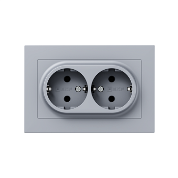 Розетка 2-м СП Эпика 16А с заземл. без защ. шторок с рамкой механизм алюм. EKF UP1-SOA-210