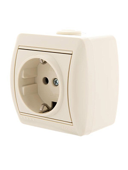 Розетка 1-м ОП Nata 16А IP20 с заземл. керамика крем. LEZARD 710-0300-122