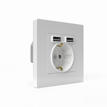 Розетка 1-м СП Pixel с заземл. с 2-мя заряд. устр. USB тип A+A IP20 механизм бел. TOKOV ELECTRIC TKE-PX-R1U2A-C01