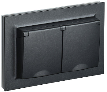 BRITE Розетка двойная с заземлением с защитными шторками и крышкой 16А в сборе IP44 РСбш12-3-44-БрЧ черный