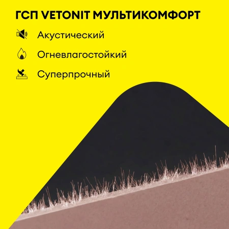 Гипсокартон Vetonit (Gyproc) Мультикомфорт 12,5х1200х2000 мм звукоизоляционный влаго-огнестойкий (48)